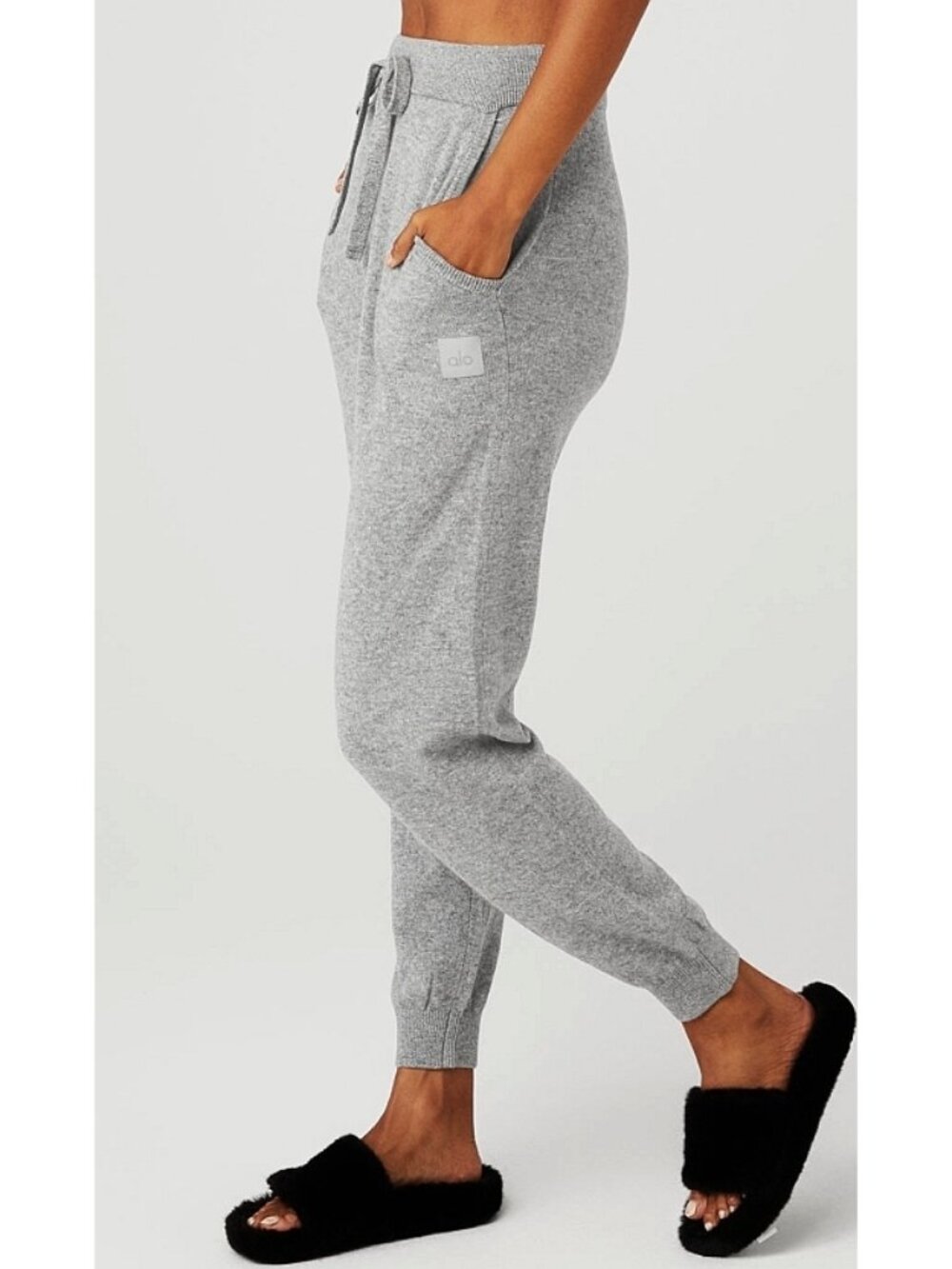 Alo High-Waist Cashmere Jet Set Pants Dove Grey Heather Knit Sweater Joggers XXS